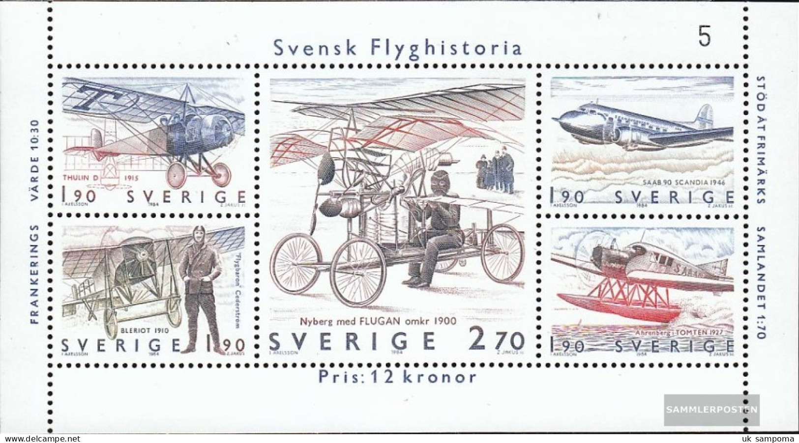 Sweden Block12 (complete Issue) Unmounted Mint / Never Hinged 1984 Aviation - Blocks & Sheetlets