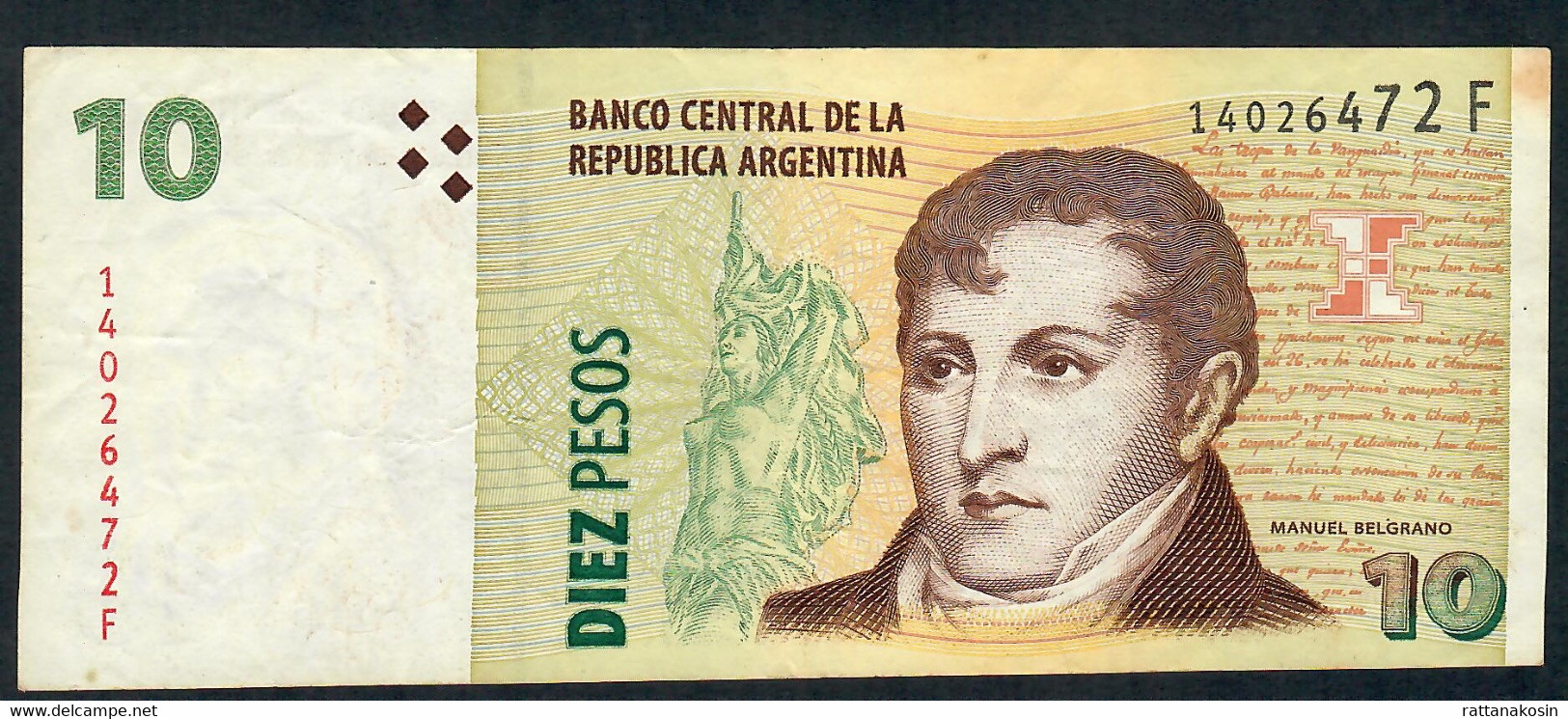 ARGENTINA  P354a  10  PESOS 2003 Signature 70 (FIRST SIGNATURE ) Serie  F      VF No P.h. - Argentine