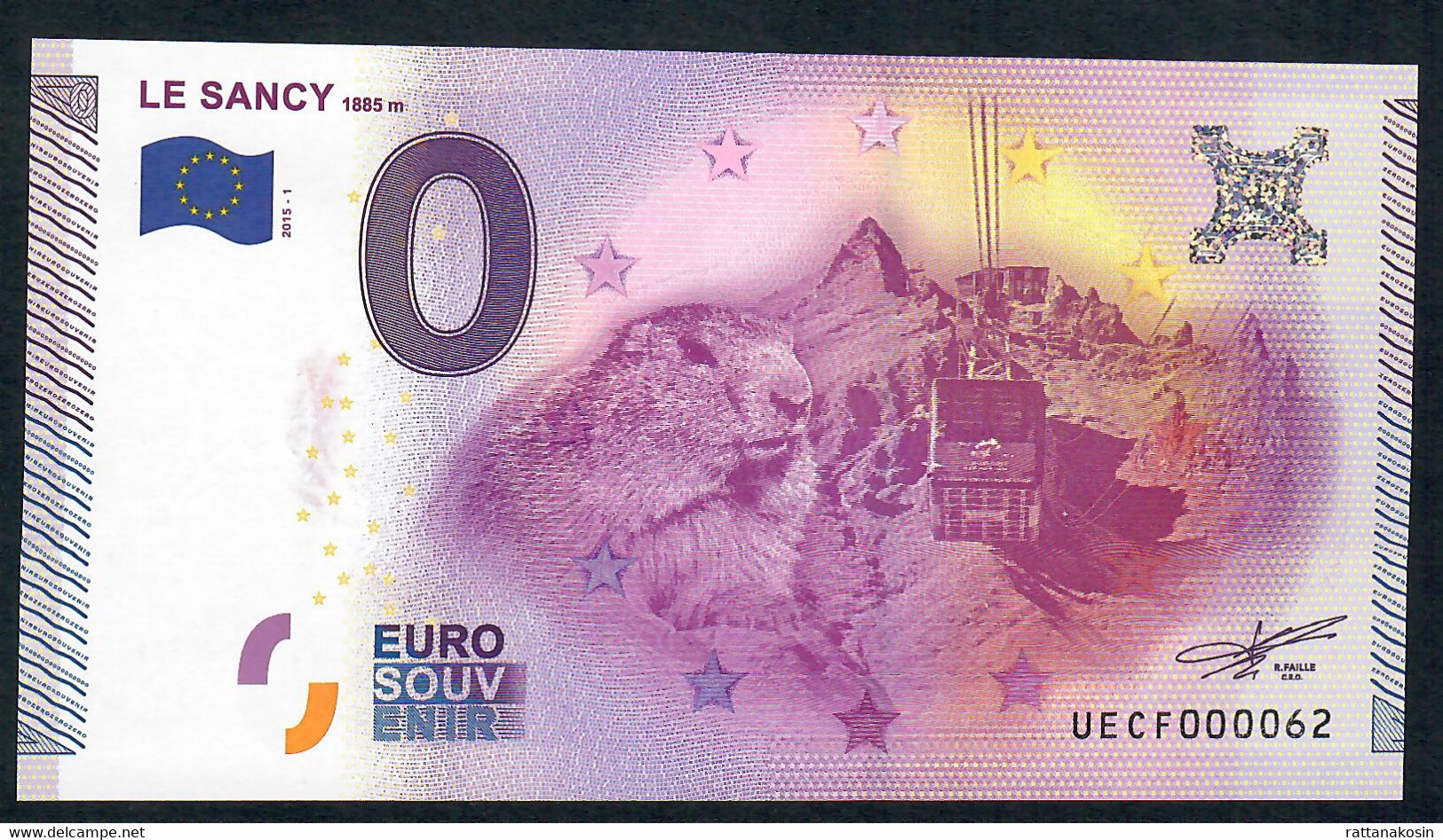 FRANCE SOUVENIR NOTE ZERO EURO  2015 " LE SANCY 1885 M "     NUMBER 000062 - Altri & Non Classificati