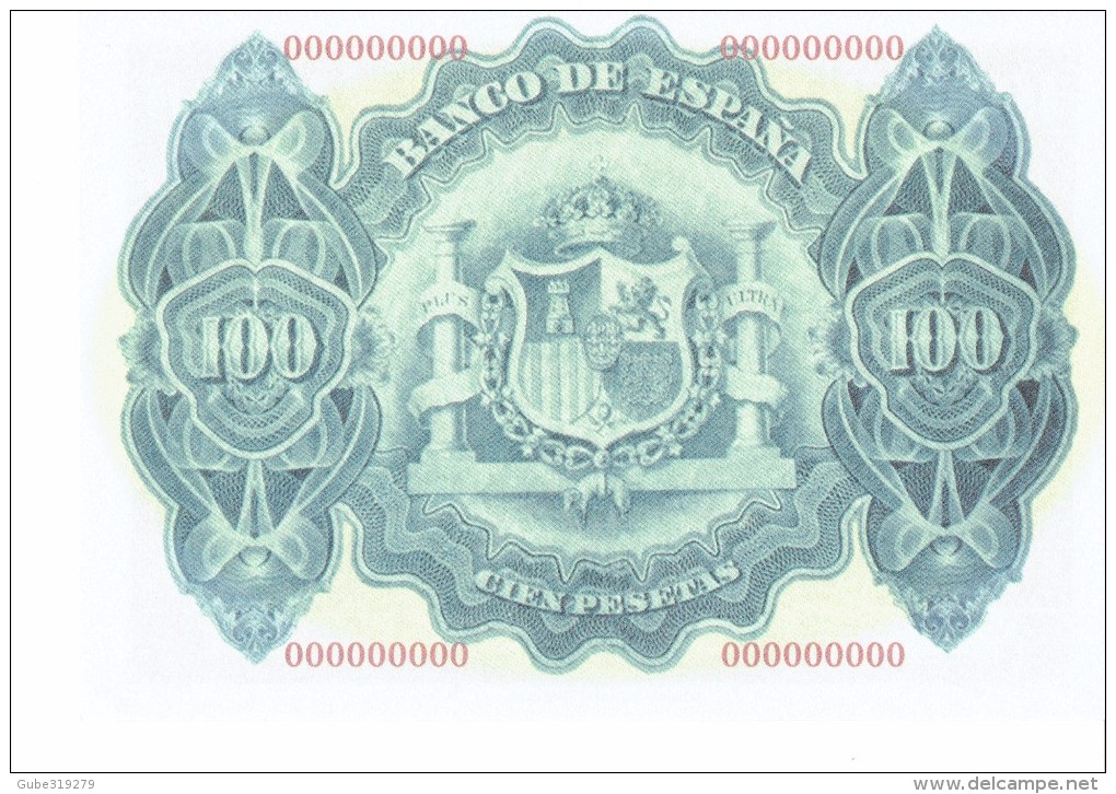 SPAIN 1906 - REPLICA REPRODUCCION - ALEGORIAS  - ESCUDO ESPAÑA  PAPER BILL OF 100 PTAS ISSUED JUN 30, 1906, RE 83 3 PER - [ 8] Fakes & Specimens