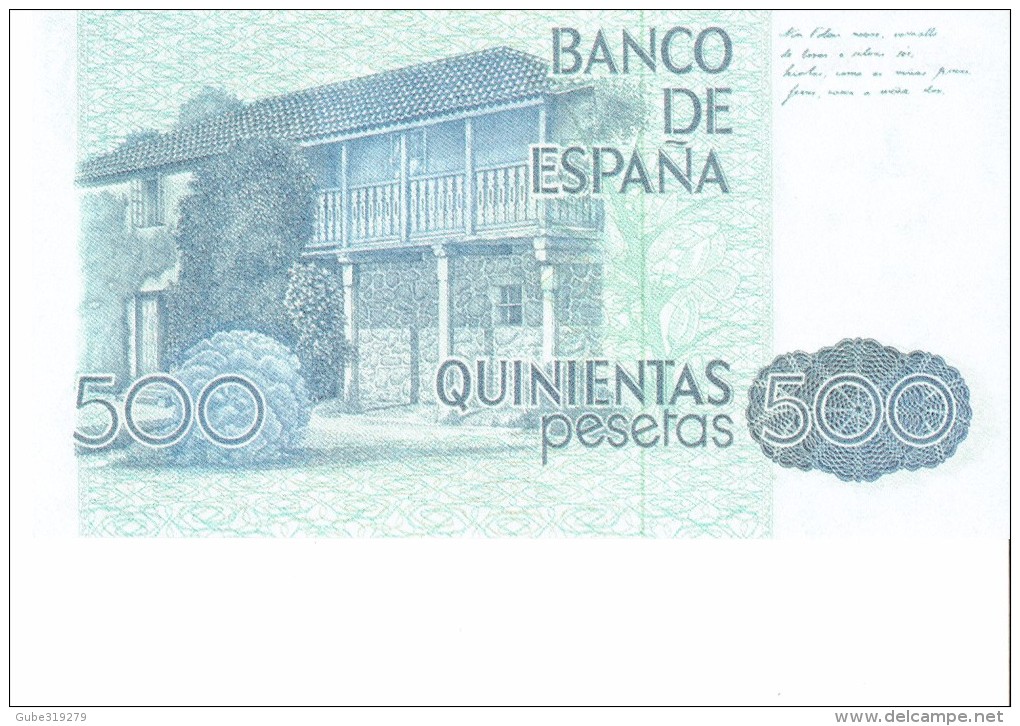 SPAIN 1979- REPLICA REPRODUCCION -ROSALIA DE CASTRO - POET WRITER PAPER BILL OF 500 PTAS ISSUED OCT 23, 1979, RE 13.2 P - [ 8] Ficticios & Especimenes