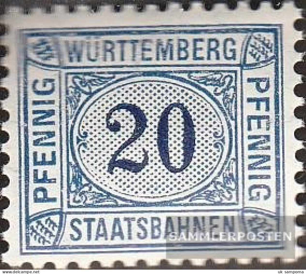Württemberg 20 Pfennig With Watermark Crosses And Rings Unmounted Mint / Never Hinged 1906 Staatsbahnen - Other & Unclassified
