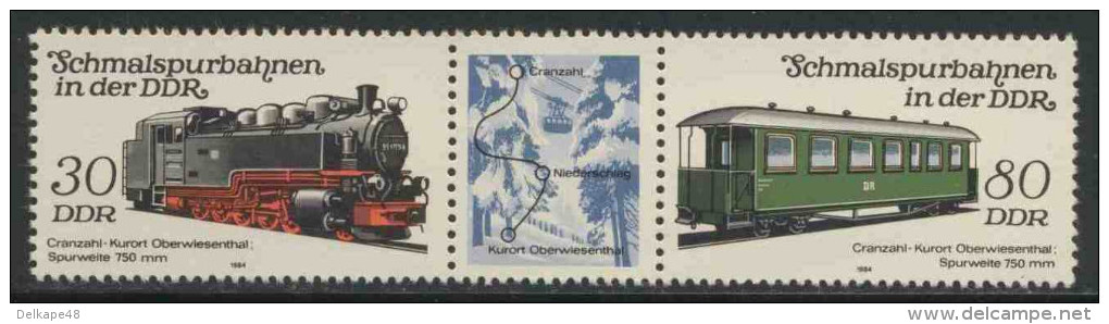 DDR Germany 1984 Mi 2864 + 2867 YT 2497 + 2500 ** Cranzahl-Kurort Oberwiesenthal Steam Locomotive + Passenger Carriage - Treinen