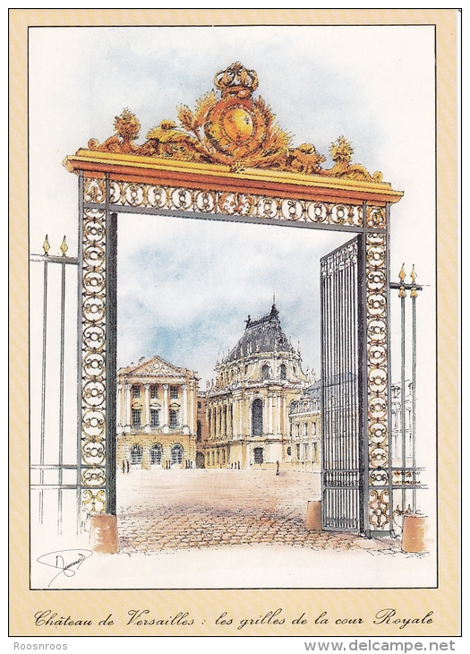 CP VERSAILLES 78 YVELINES  LE CHATEAU DESSIN MICHEL PERREARD GRILLES DE LA COUR ROYALE - Versailles (Château)