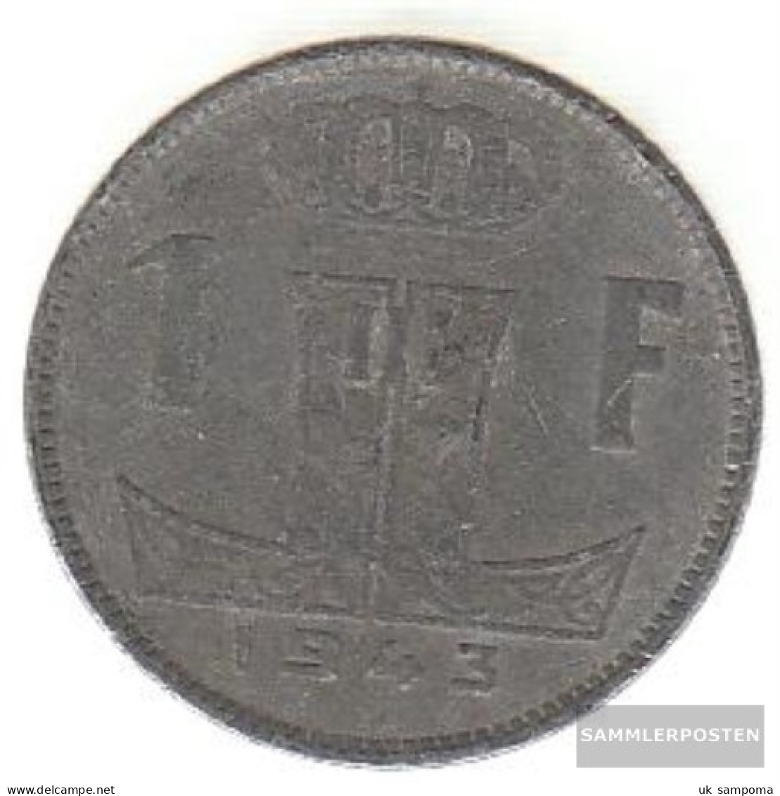 Belgium Km-number. : 128 1943 Very Fine Zinc Very Fine 1943 1 Franc Leo On Shield - 1 Franc