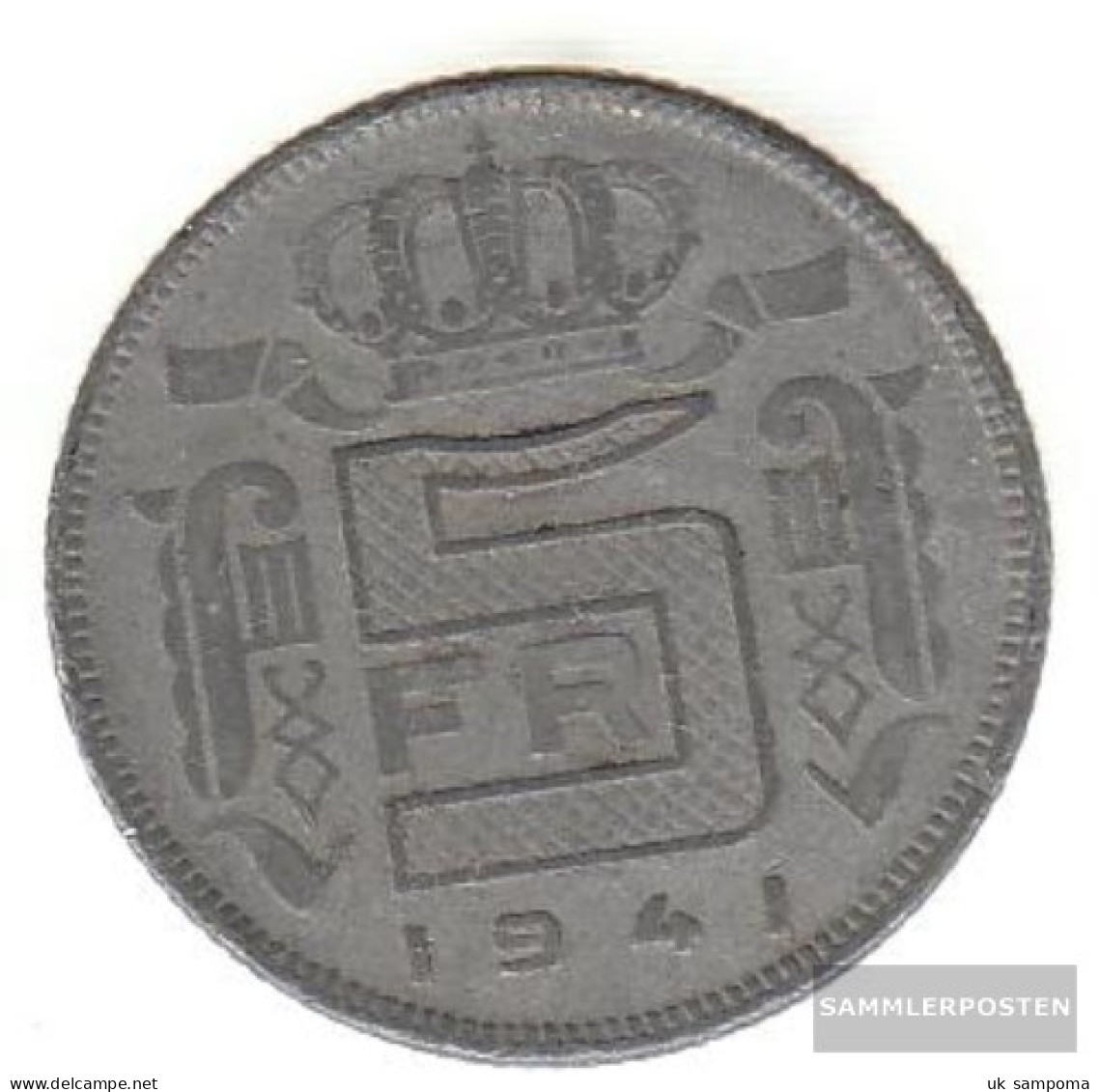 Belgium Km-number. : 130 1941 Very Fine Zinc Very Fine 1941 5 Francs Leopold III. - 5 Francs