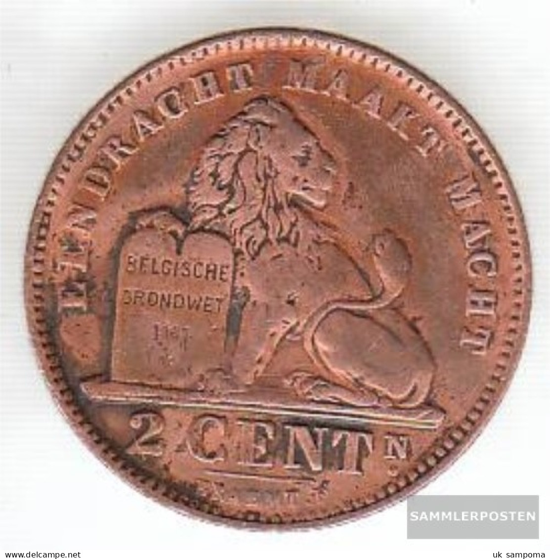 Belgium Km-number. : 65 1911 Very Fine Copper Very Fine 1911 2 Centimes Sitting Leo - 2 Centimes