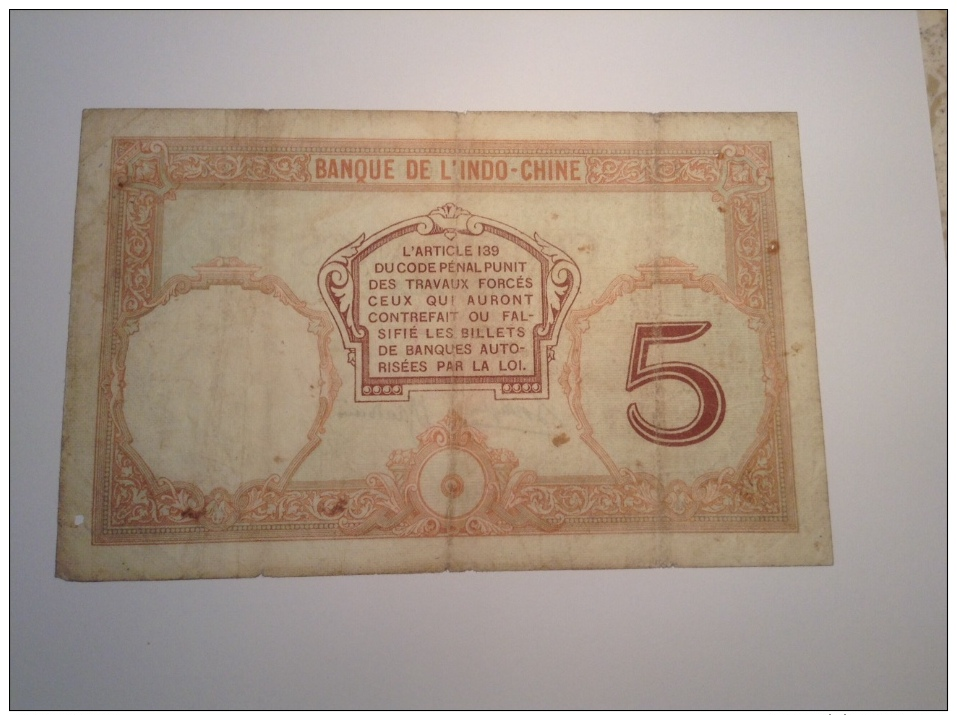 Nouvelles-Hébrides Billet Banque De L'Indochine NOUMÉA 5 Francs 1941-45 ND Signature BOROUGE & BAUDOIN Pick 4b Fine-good - Autres - Océanie
