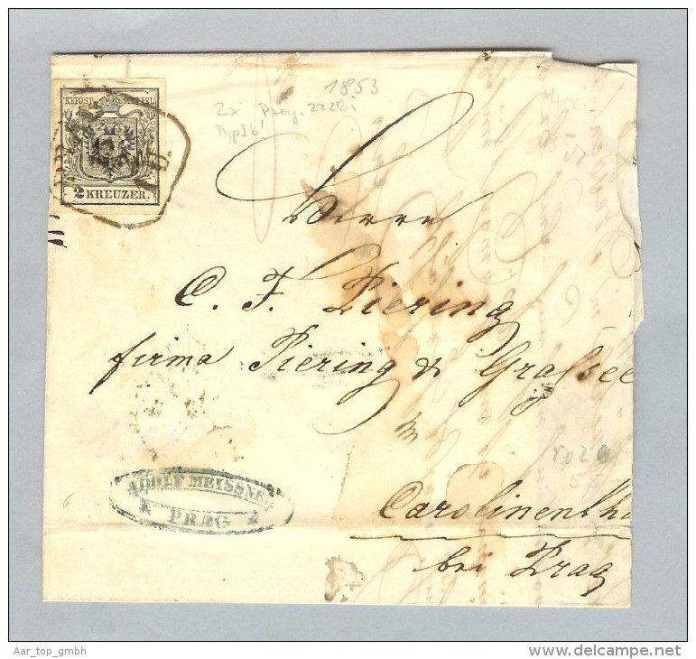 Österreich 1853-10-15 Briefteil Mi#2x Prag Nach Carolinenthal - Briefe U. Dokumente