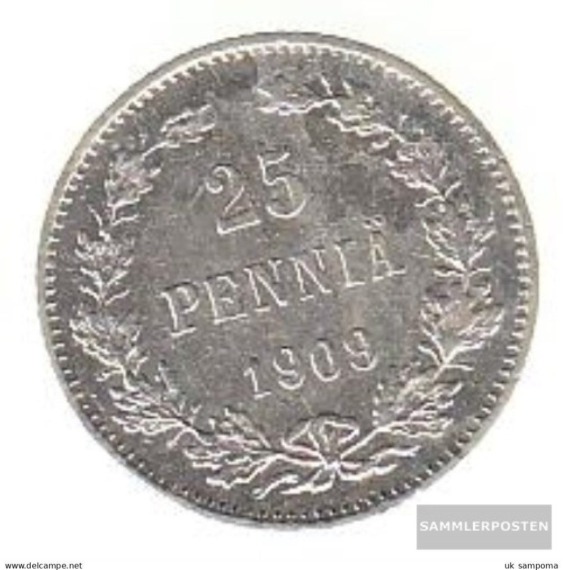 Finland Km-number. : 6 1909 Extremely Fine Silver Extremely Fine 1909 25 Penniä Crowned Double Eagle - Finland