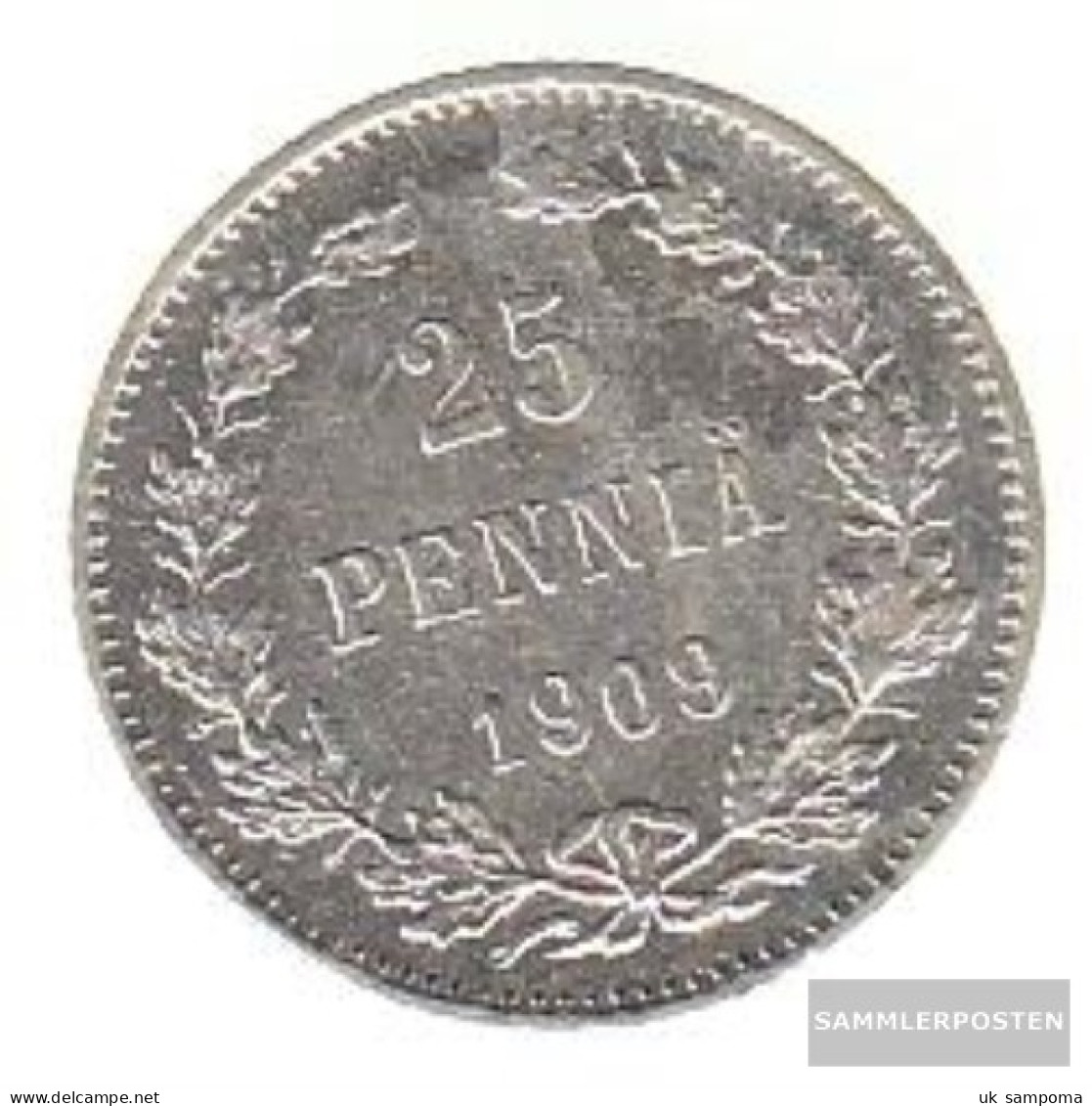 Finland Km-number. : 6 1909 Stgl./unzirkuliert Silver Stgl./unzirkuliert 1909 25 Penniä Crowned Double Eagle - Finland