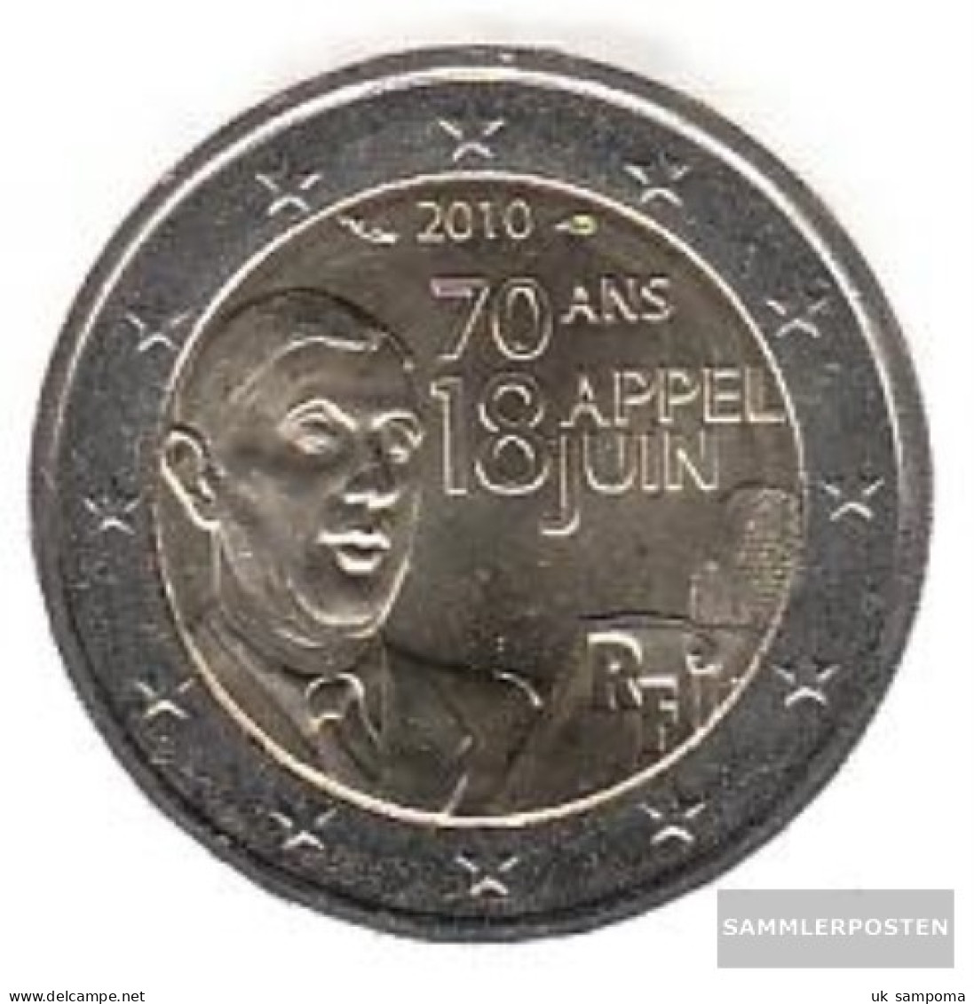 France 2010 Stgl./unzirkuliert Stgl./unzirkuliert 2010 2 Euro 70 Years Apell Through De Gaul - France