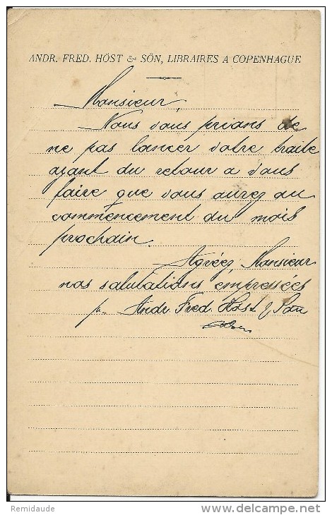 DANMARK - 1897 - REPIQUAGE PRIVE (LIBRAIRIE) Sur ENTIER CARTE POSTALE De COPENHAGUE Pour PARIS - Postwaardestukken