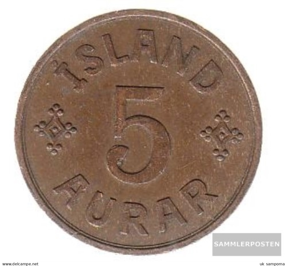 Iceland Km-number. : 7 1931 Very Fine Bronze Very Fine 1931 5 Aurar Gekröntes Monogram - Islandia