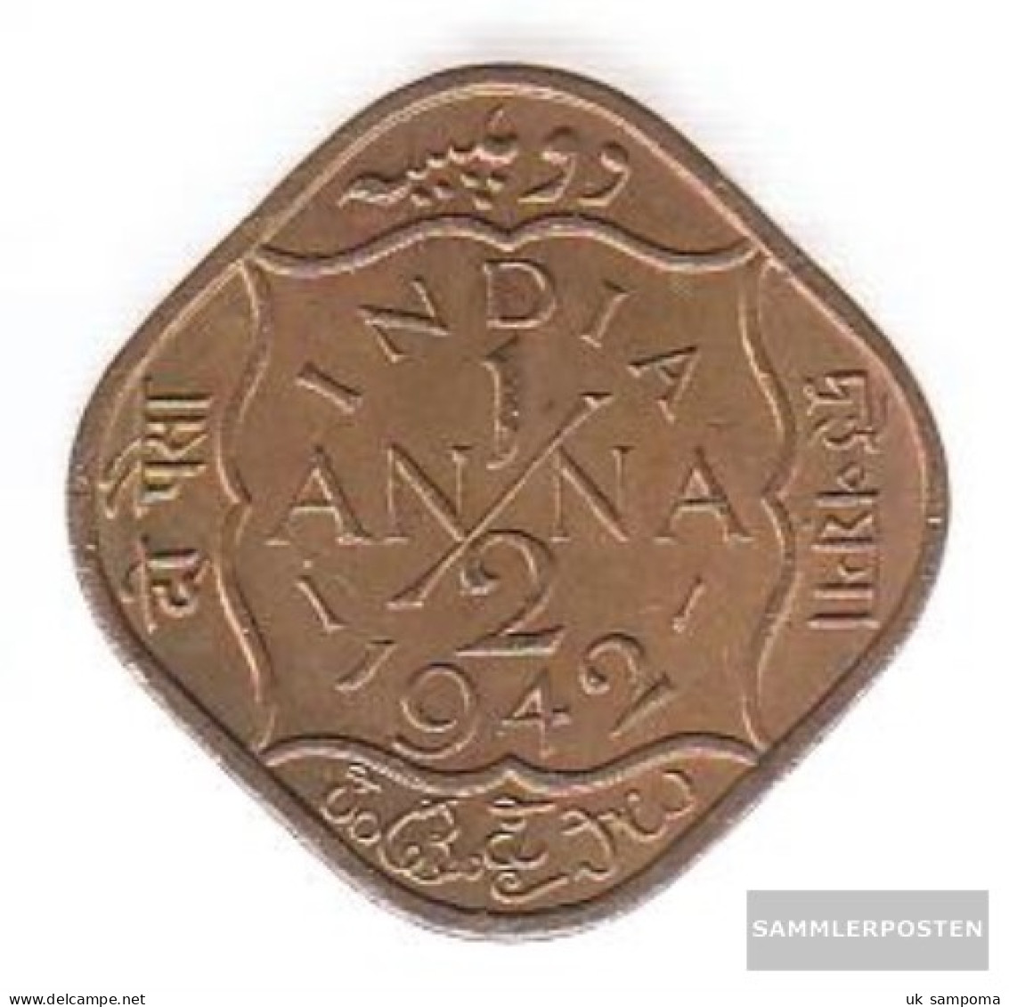 India Km-number. : 534 1943 Very Fine Nickel-brass Very Fine 1943 1/2 Anna George VI. - India