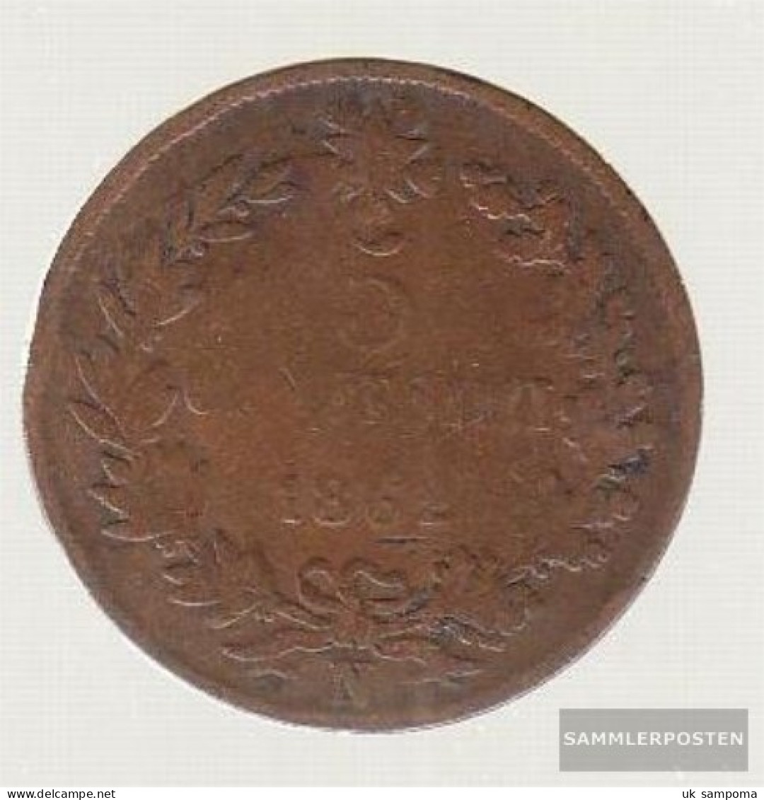 Italy Km-number. : 3 1862 N Very Fine Copper Very Fine 1862 5 Centesimi Vittorio Emanuele II. - 1878-1900 : Umberto I