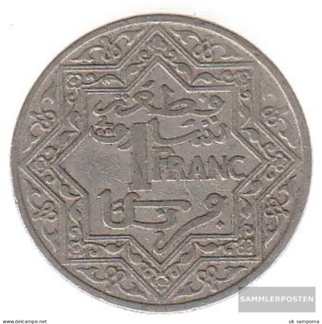 Morocco Km-number. : 36 1921 Very Fine Nickel Very Fine 1921 1 Franc Star - Morocco