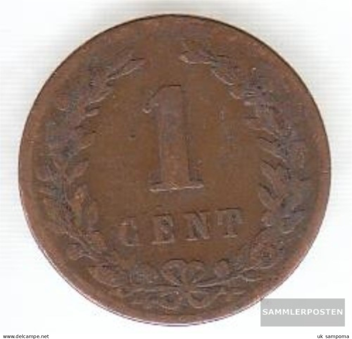 Netherlands Km-number. : 107 1901 Very Fine Bronze Very Fine 1901 1 Cent Crowned Leo - 1 Centavos