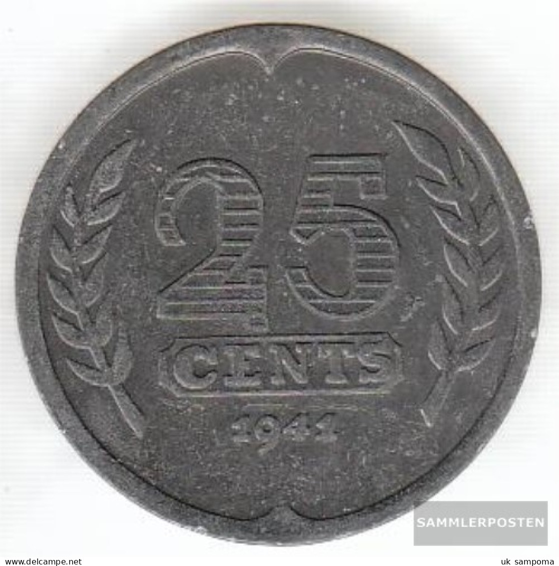 Netherlands Km-number. : 174 1941 Very Fine Zinc Very Fine 1941 25 Cents Sail - 25 Centavos