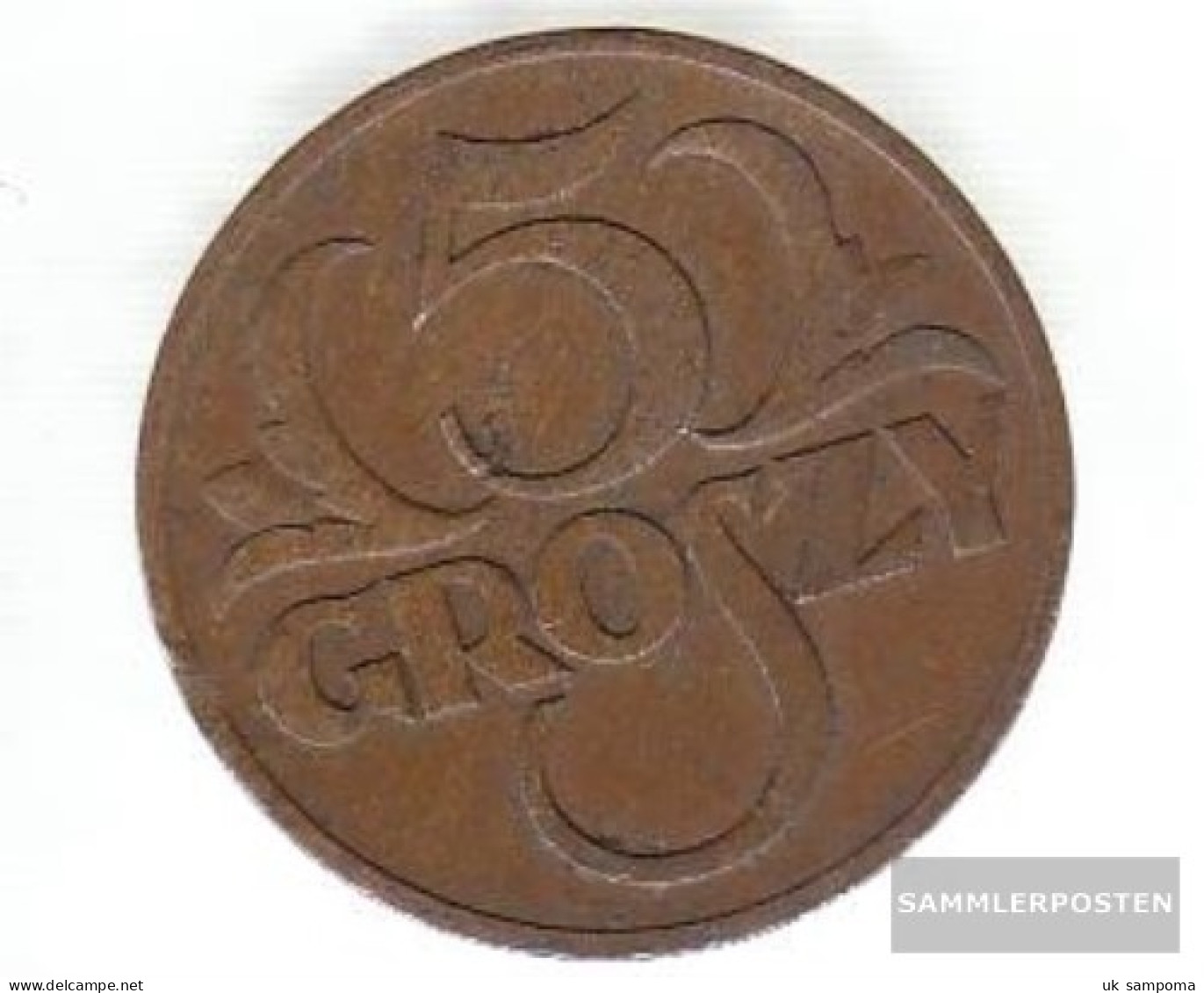 Poland Km-number. : 10 1938 Very Fine Bronze Very Fine 1938 5 Groszy Crowned Adler - Poland