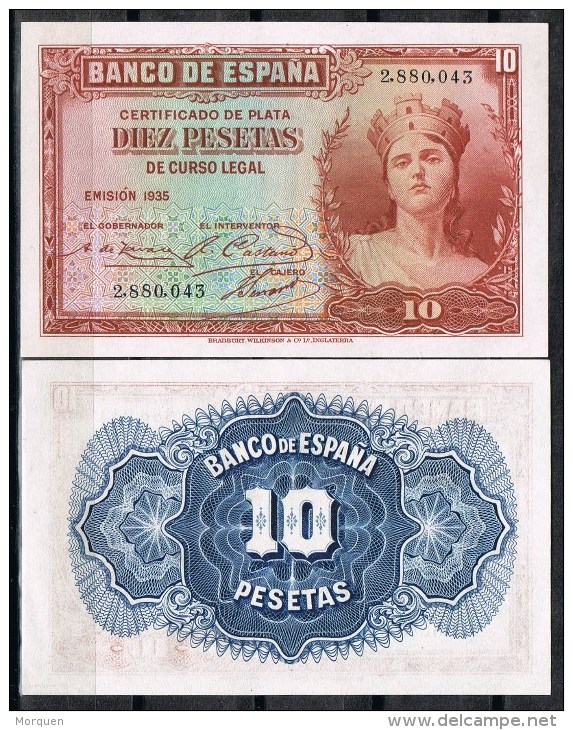 R 559. Billete 10 Pts Republica 1935. Nuevo Sin Uso. Plancha - 10 Peseten