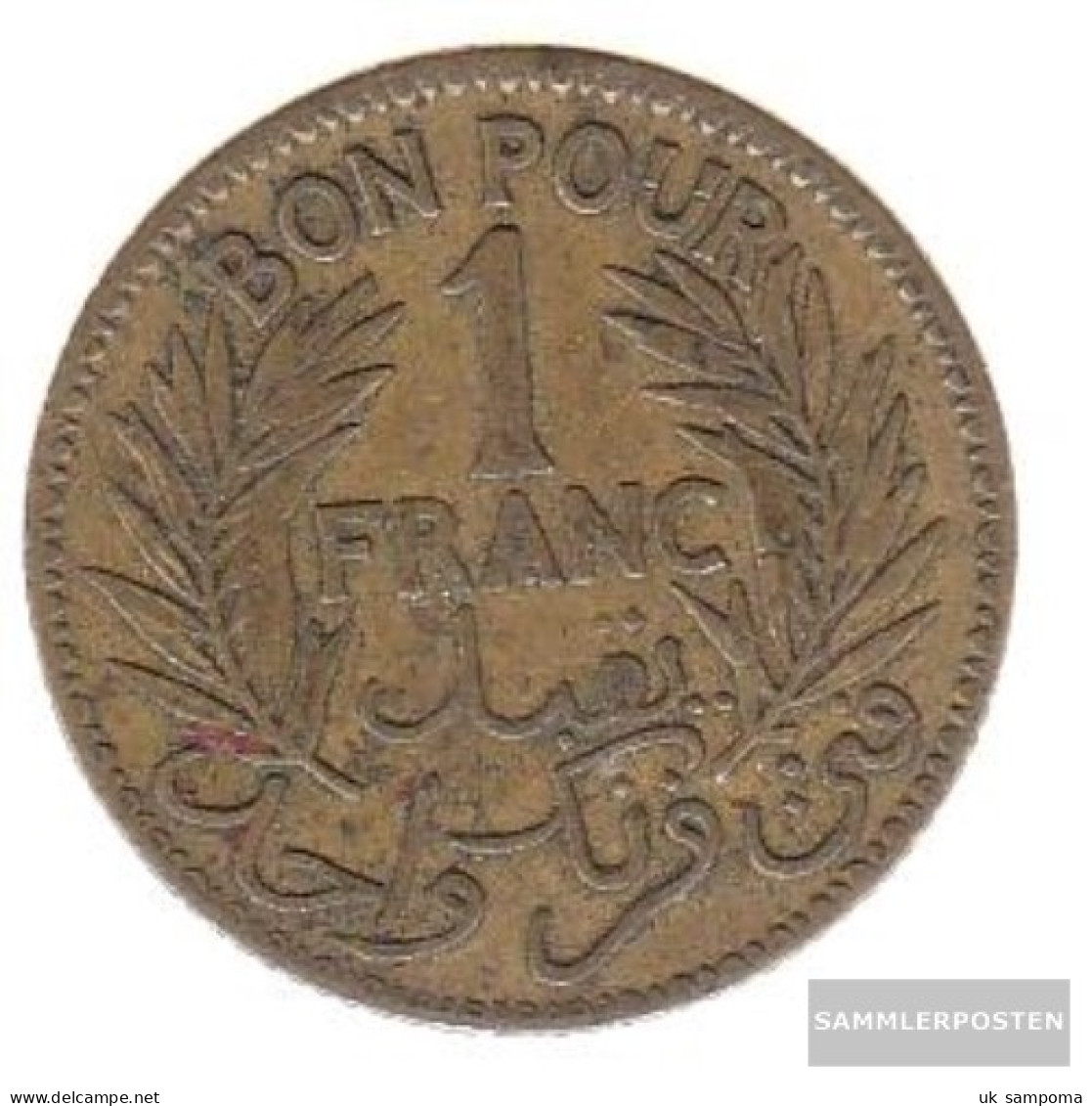 Tunisia Km-number. : 247 1926 /45 Very Fine Alunimium-Bronze Very Fine 1926 1 Franc Date In Wreath - Tunisia