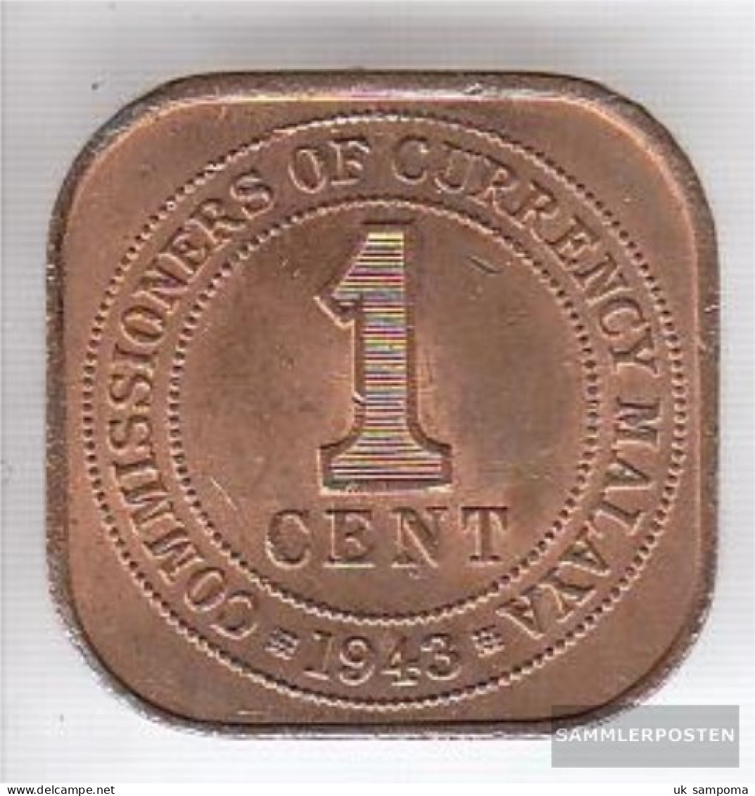 UK Administration Malaya 6 1943 Very Fine Bronze Very Fine 1943 1 Cent George VI. - Colonias