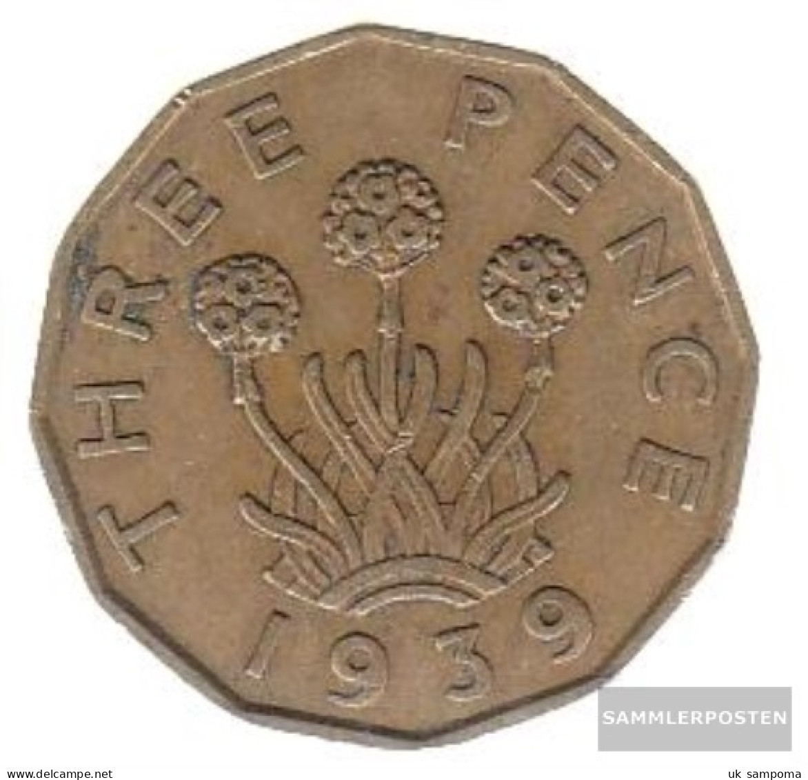 United Kingdom Km-number. : 849 1939 Very Fine Nickel-brass Very Fine 1939 3 Pence George VI. - F. 3 Pence