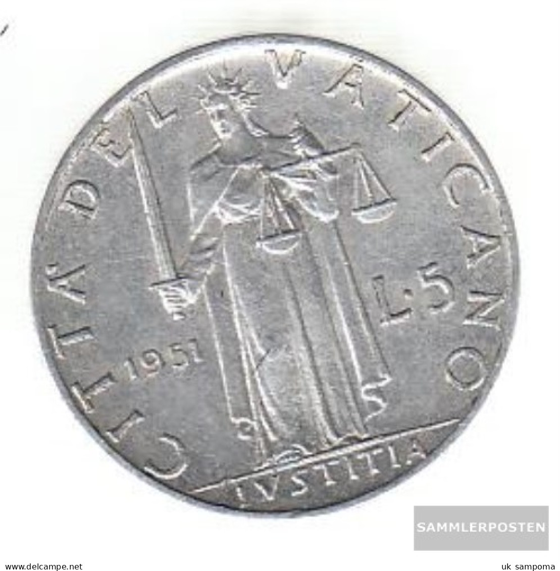 Vatikanstadt Km-number. : 51 1951 Very Fine Aluminum Very Fine 1951 5 Lire Justicia - Vatican