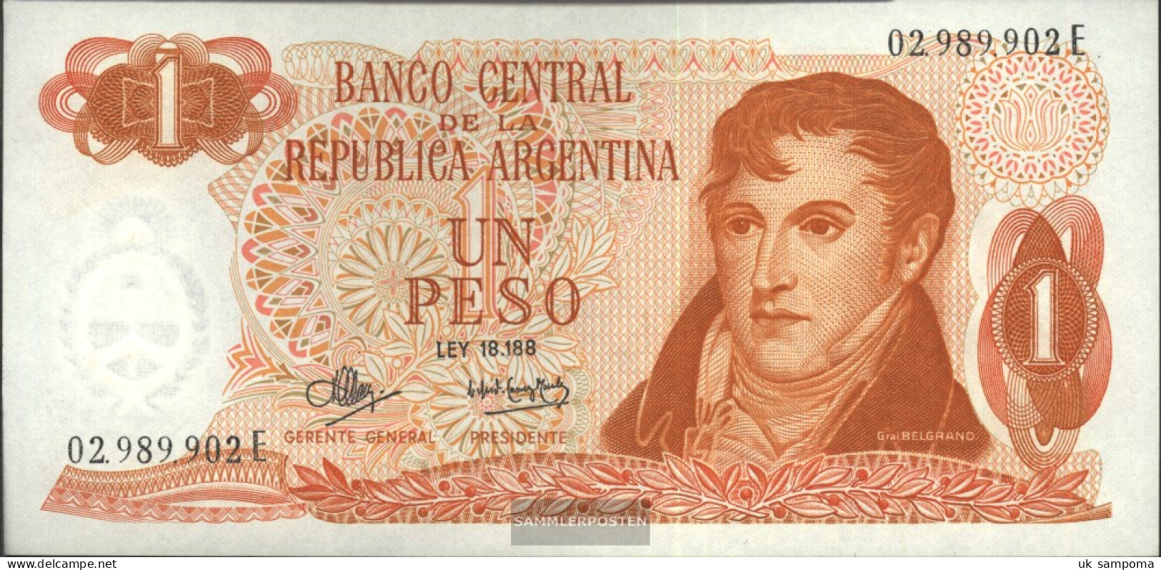 Argentina Pick-number: 287 Uncirculated 1970 1 Pesos - Argentina