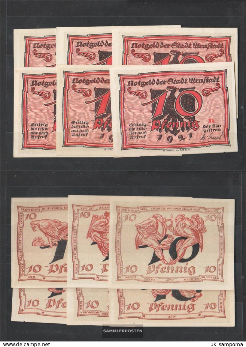 Arnstadt Notgeld: 43.1 6 Notgeldscheine The City Arnstadt Uncirculated 1921 6x10 Pfennig (whole Theorem) - [11] Local Banknote Issues