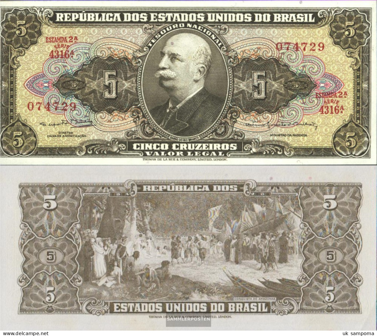 Brazil Pick-number: 176d Uncirculated 1962 5 Cruzeiros - Brazil