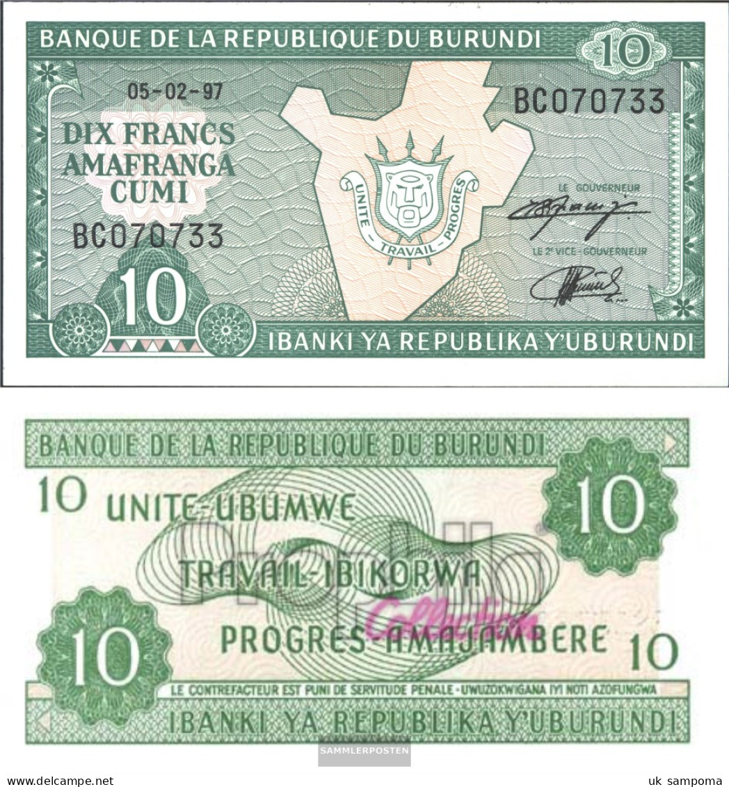 Burundi Pick-number: 33d (1997) Uncirculated 1997 10 Francs - Burundi