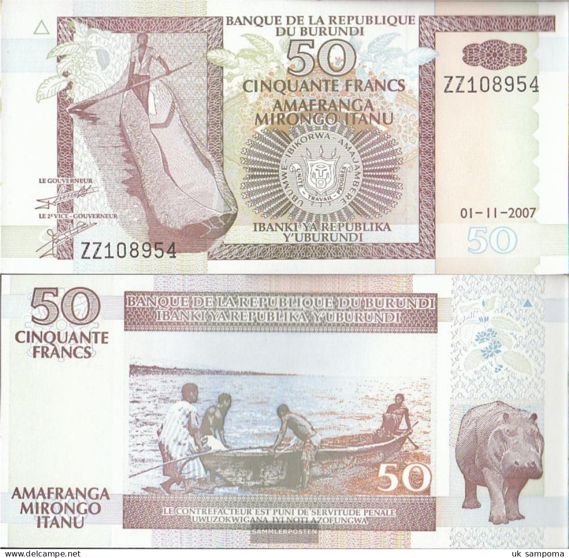 Burundi Pick-number: 36g Uncirculated 2007 50 Francs - Burundi