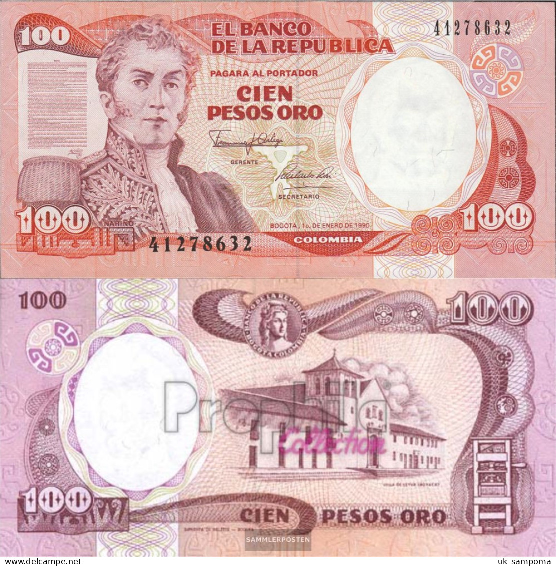 Colombia Pick-number: 426e (1990) Uncirculated 1990 100 Pesos Oro - Colombia