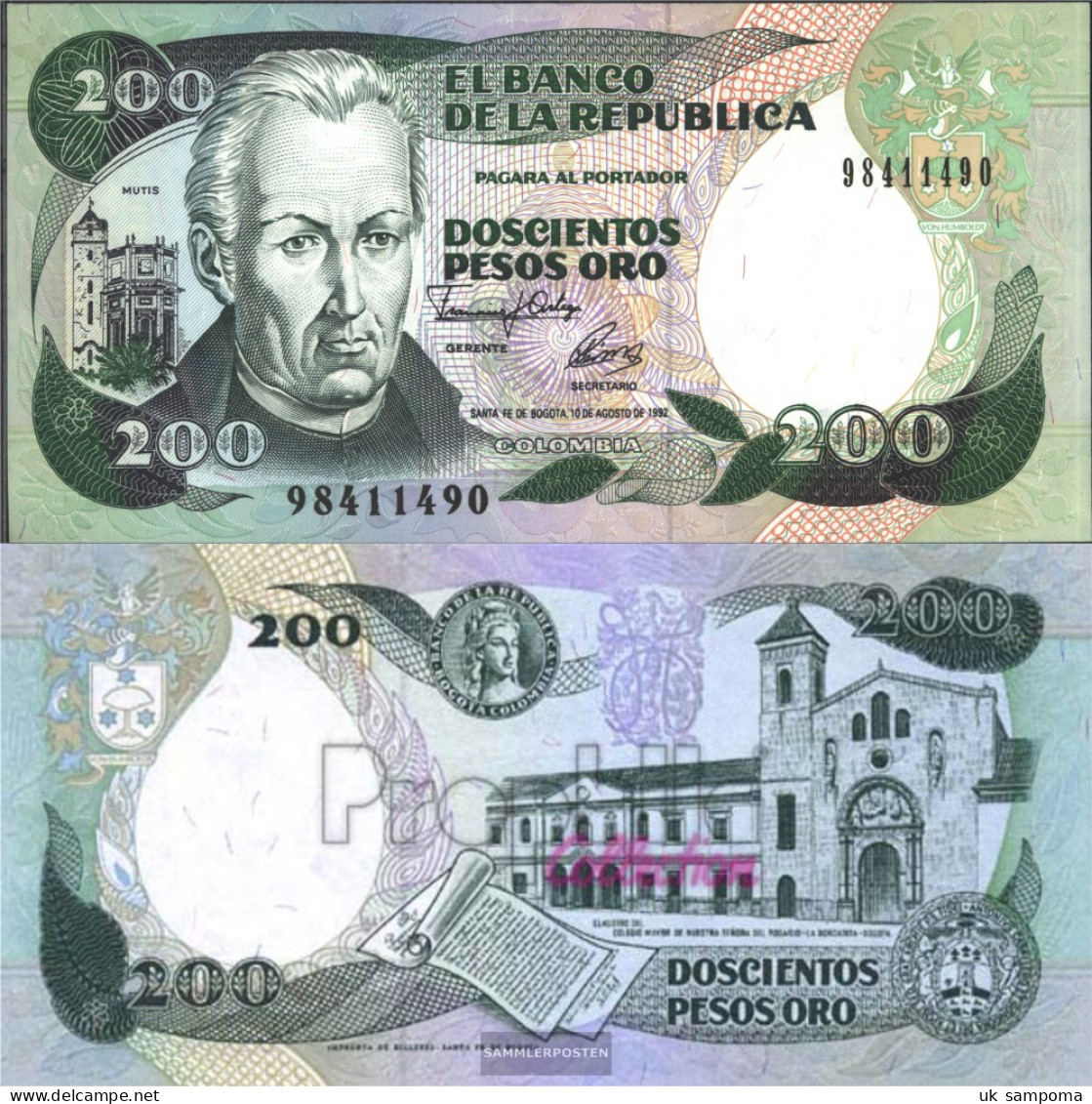 Colombia Pick-number: 429A Uncirculated 1992 200 Pesos Oro - Colombie