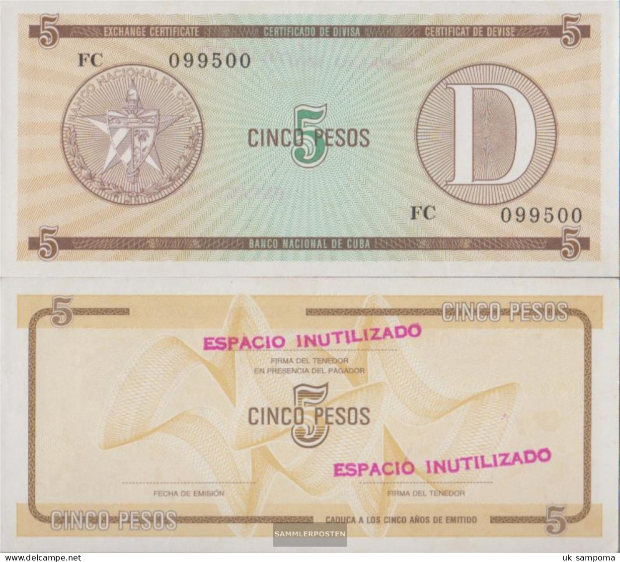 Cuba Pick-number: FX34 Uncirculated 1985 5 Pesos - Cuba