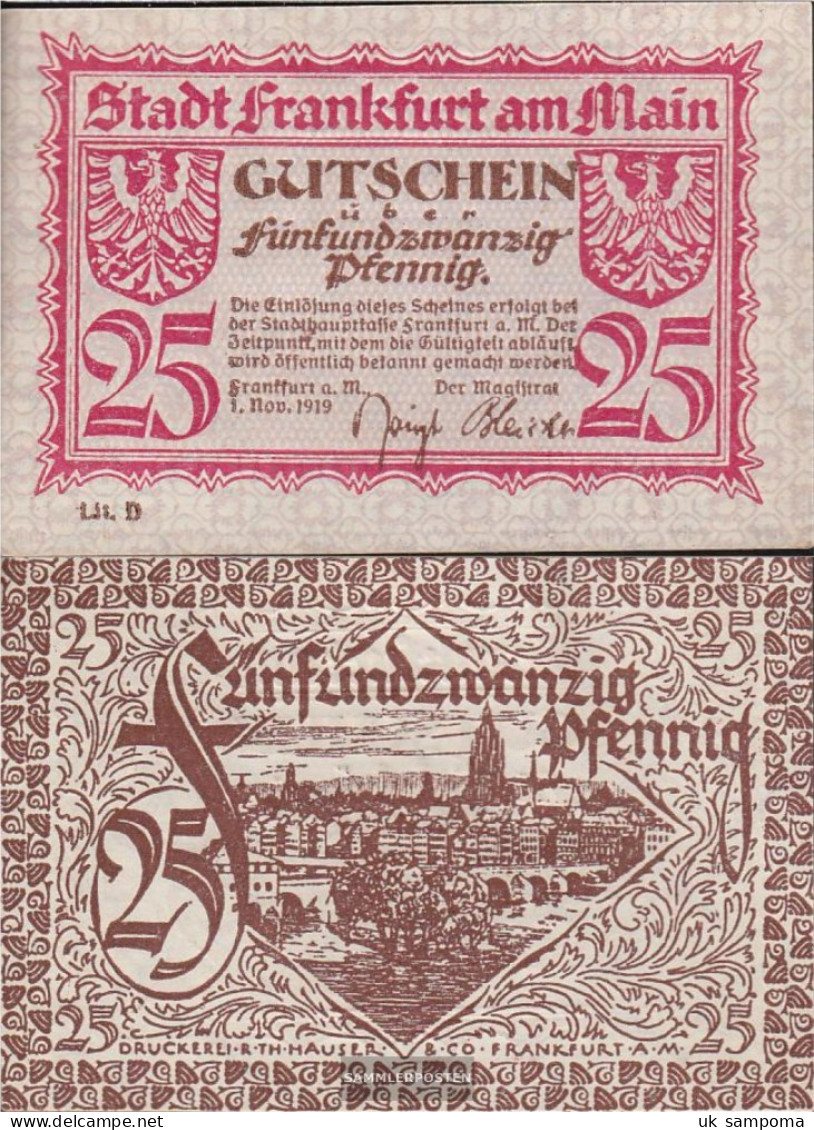 Frankfurt/Main Notgeld The City Frankfurt On Main Uncirculated 1919 25 Pfennig - [11] Local Banknote Issues