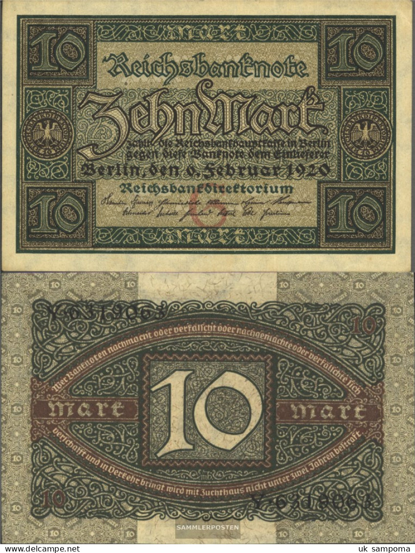 German Empire RosbgNr: 63a, 7stellige Kontrollnummer Uncirculated 1920 10 Mark - Ric Hochet