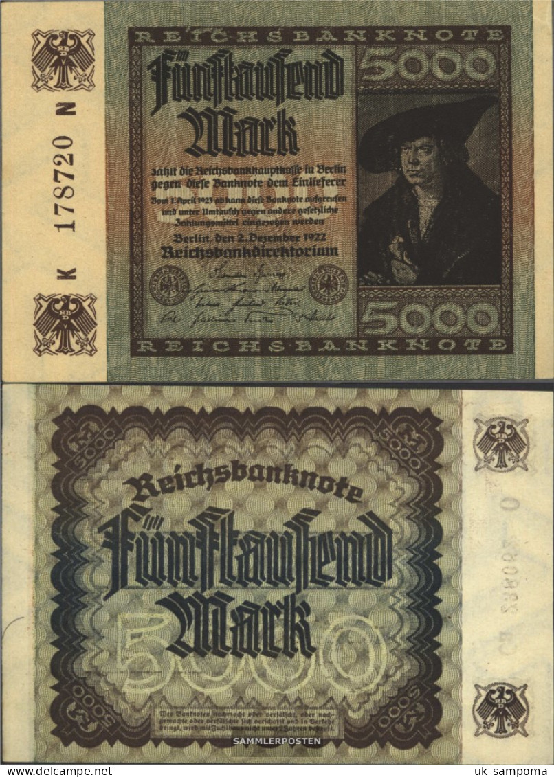 German Empire RosbgNr: 80a, Watermark Hakensterne Uncirculated 1922 5000 Mark - Soda