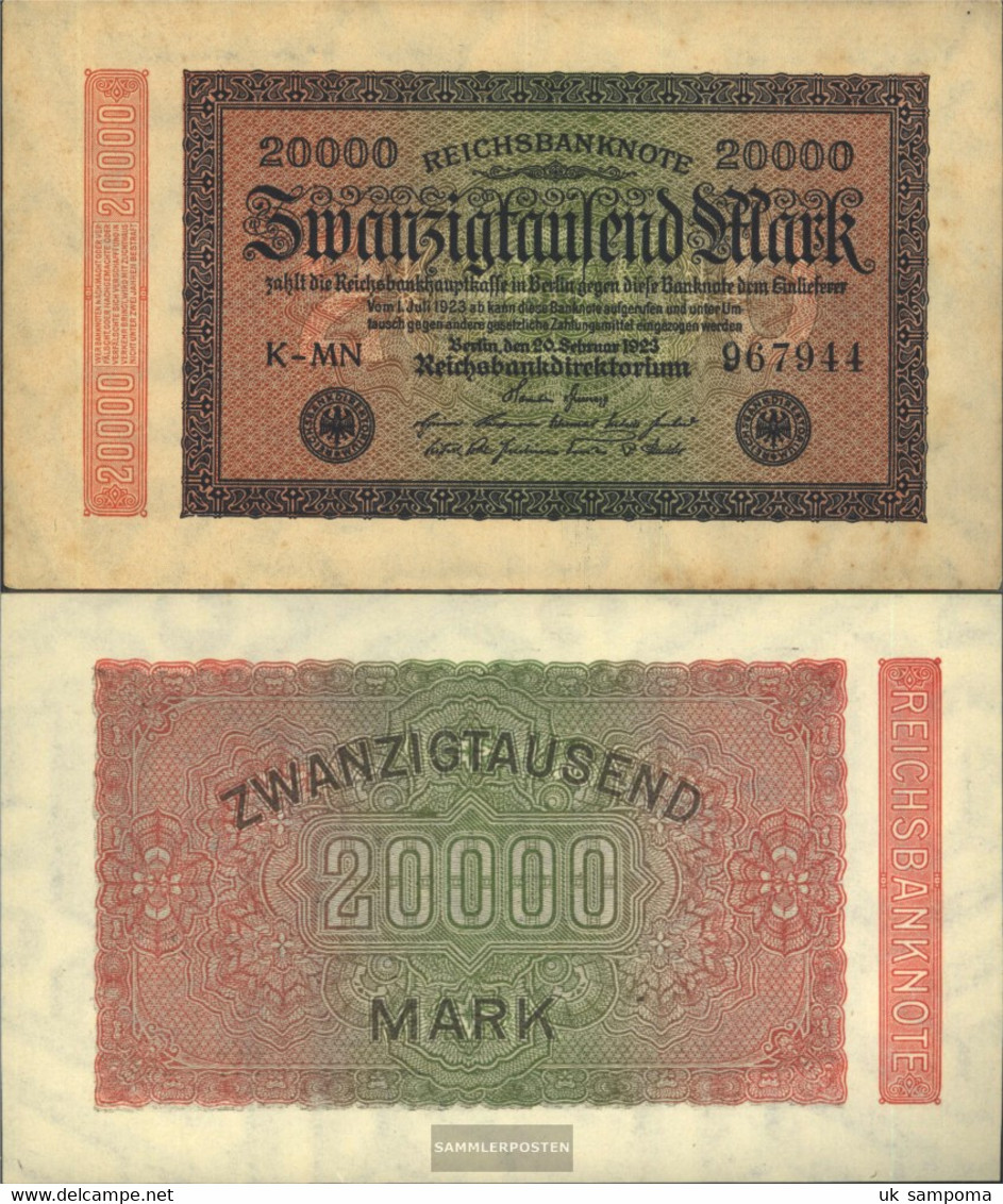 German Empire RosbgNr: 84e, Watermark Hakensterne 6stellige Kontrollnummer Uncirculated 1923 20.000 Mark - 20.000 Mark