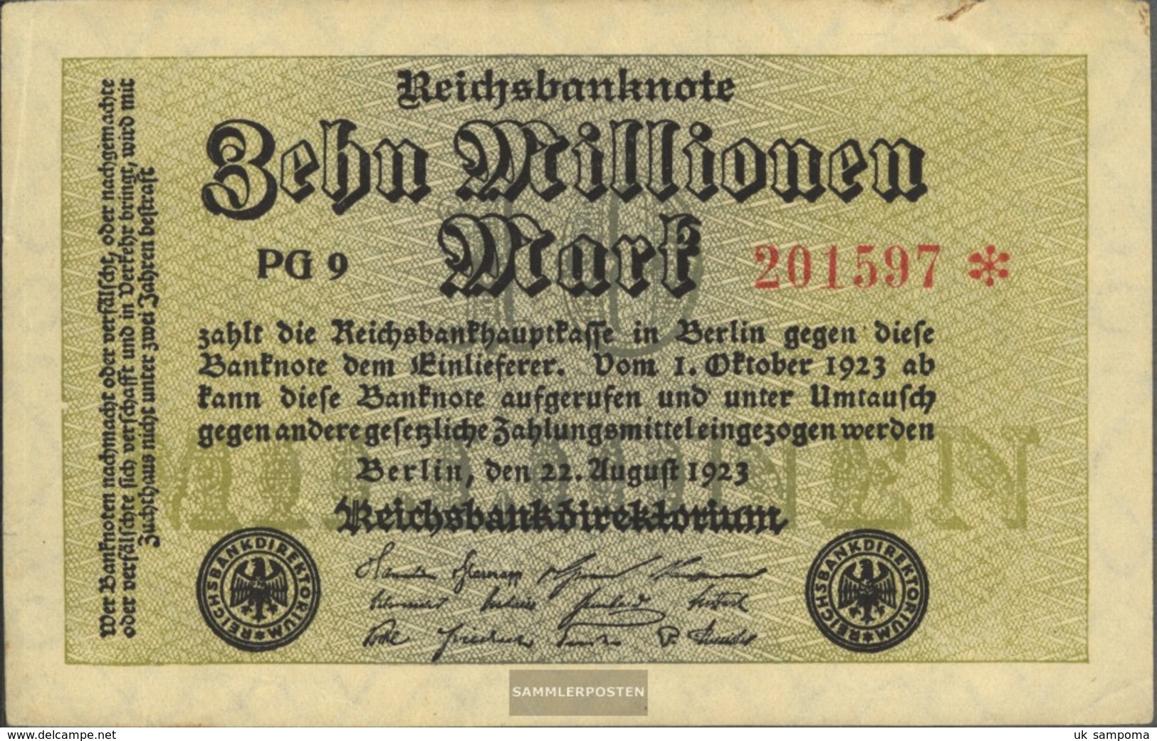 German Empire Rosenbg: 105d, Watermark Grid With 8 6stellige Kontrollnummer Used (III) 1923 10 Million Mark - 10 Miljoen Mark