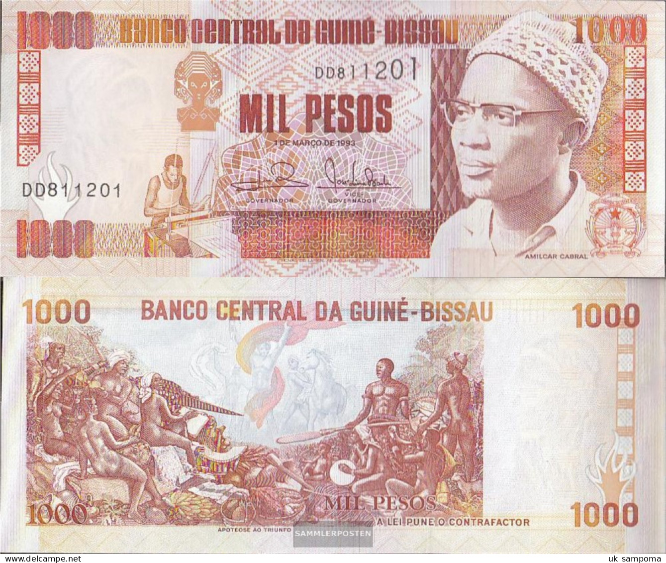 Guinea-Bissau Pick-number: 13b Uncirculated 1993 1.000 Pesos - Guinea–Bissau