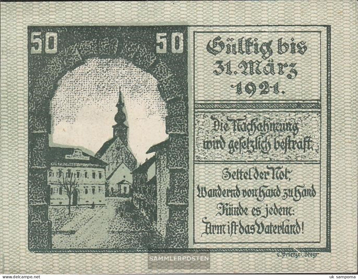 Kirchdorf Notgeld The City Kirchdorf Uncirculated 1921 50 Bright - Austria