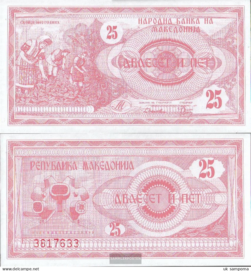 Makedonien Pick.number: 2a Uncirculated 1992 25 Denar - North Macedonia