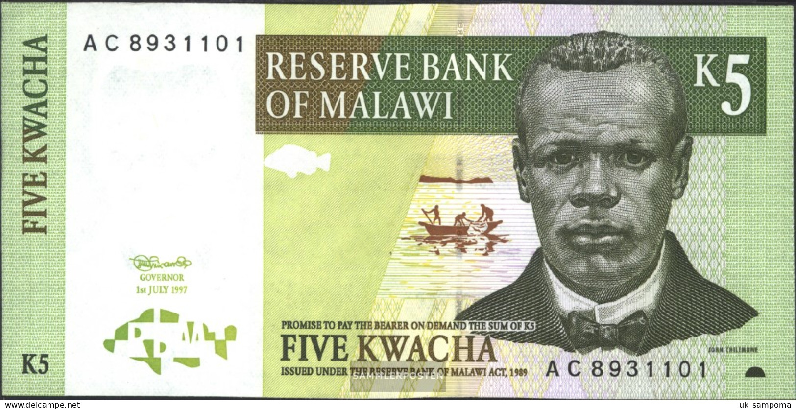 Malawi Pick-number: 36a Uncirculated 1997 5 Kwacha - Malawi