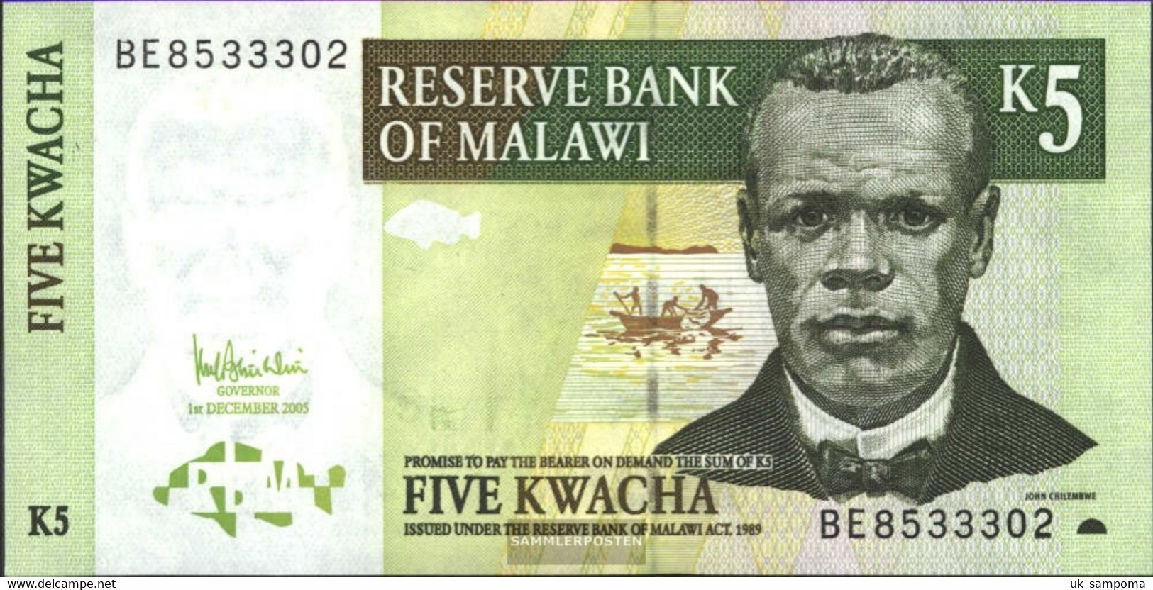 Malawi Pick-number: 36c Uncirculated 2005 5 Kwacha - Malawi