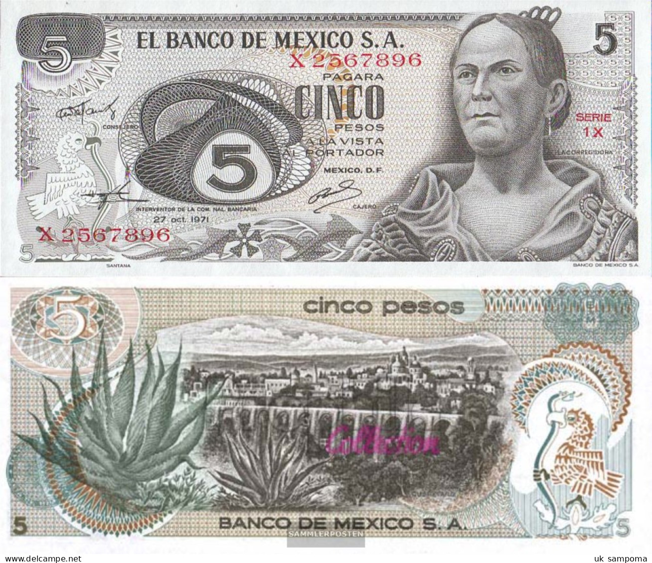 Mexico Pick-number: 62b Uncirculated 1971 5 Pesos - Mexico