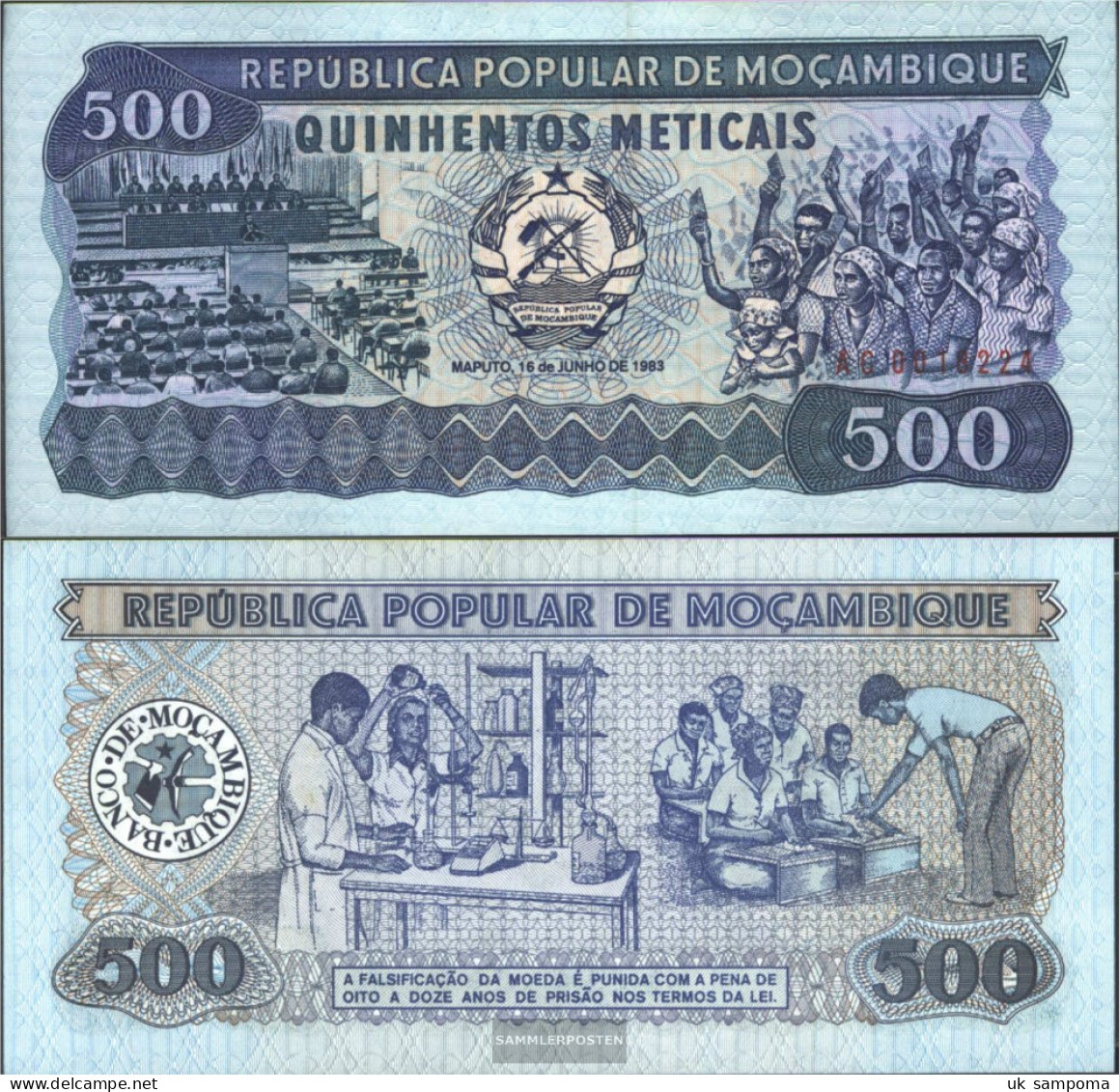 Mosambik Pick-number: 131a Uncirculated 1983 500 Meticais - Mozambique