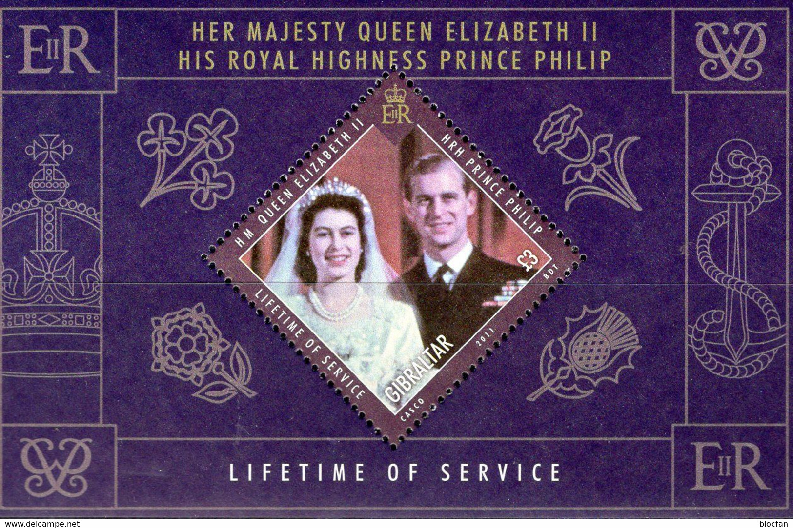 Hochzeit-Jubiläum Elisabeth II. 2011 Gibraltar Block 100 ** 9€ Porträt Leben Mit Philip M/s Bloque Hoja Sheet Bf UK - Gibraltar